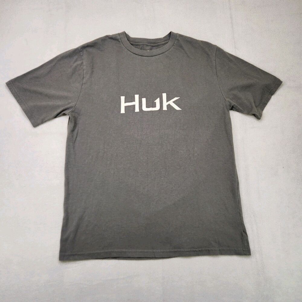Huk T-Shirt‎ Men's Size Medium Gray Short Sleeve Crew Logo Graphic Tee Fishing